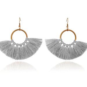 Boho Hoop Fan Shaped Tassel Drop Fashion Earrings